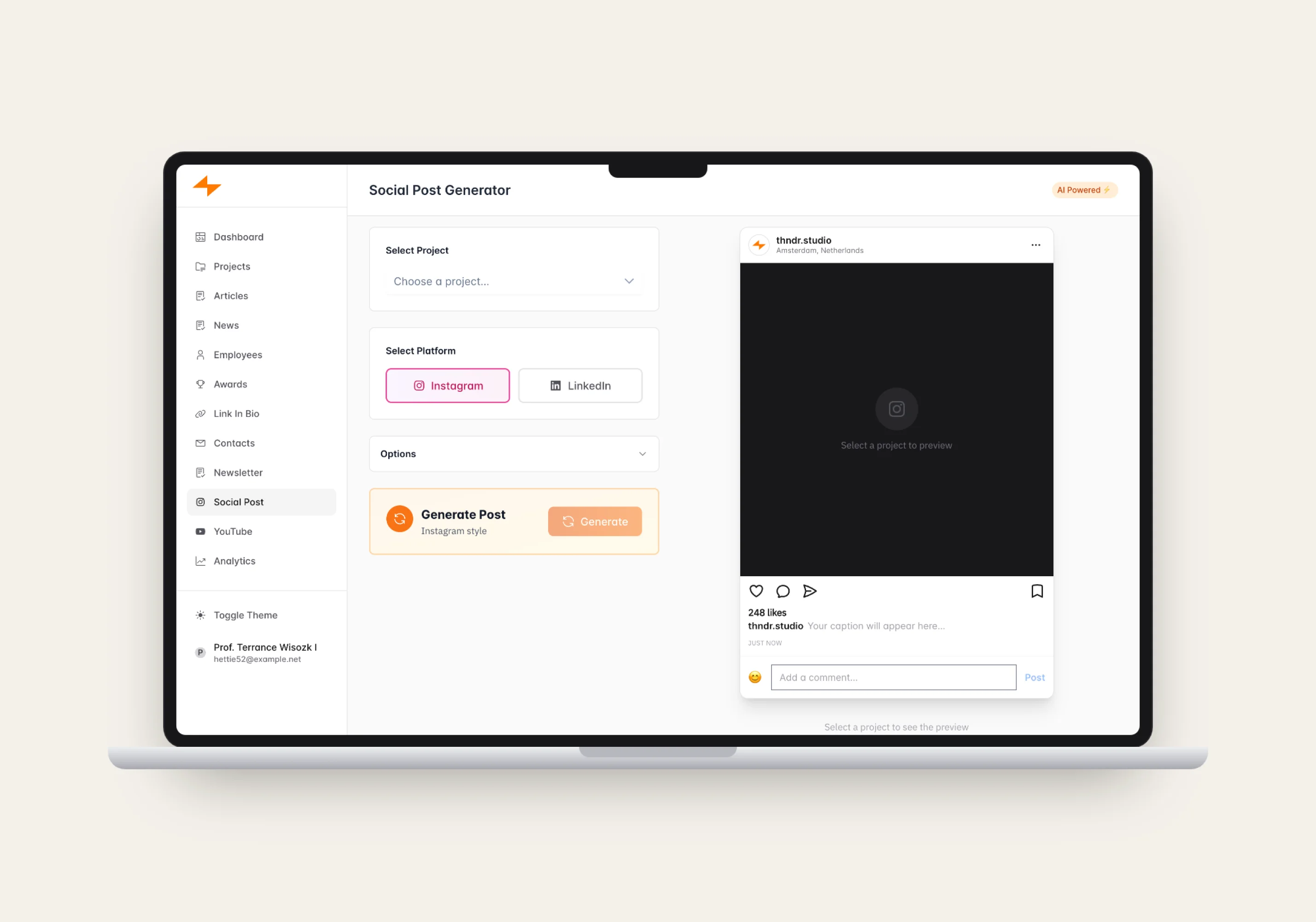 Social Post Generator with live preview