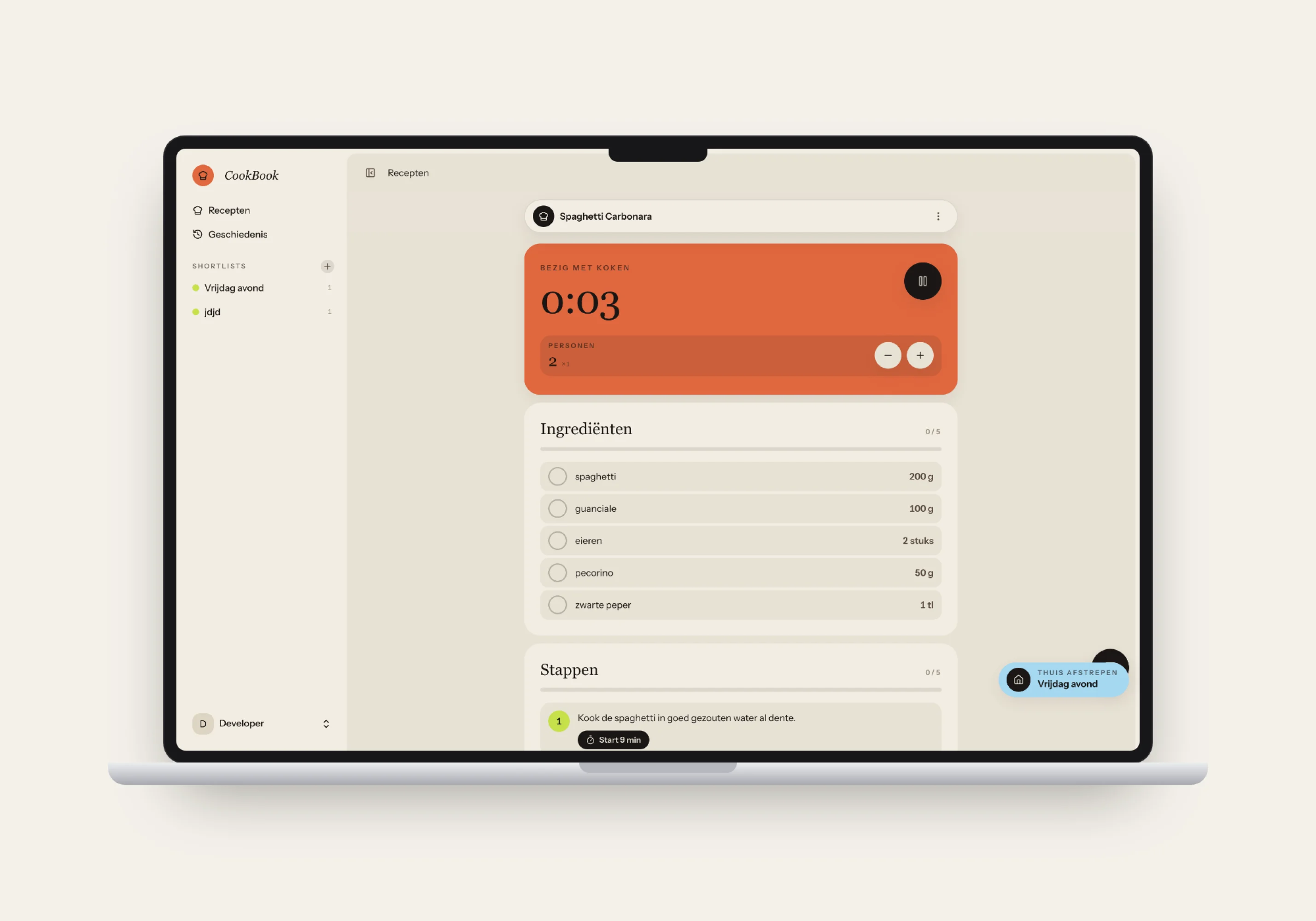 Cook mode with timers and checklists